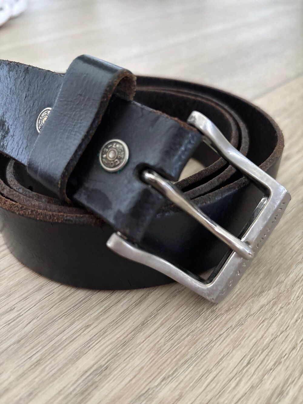 Levi's Vintage Cowhide Leather adj. Belt Black Casual Jeans Y2K Rodeo Cowboy 90s
